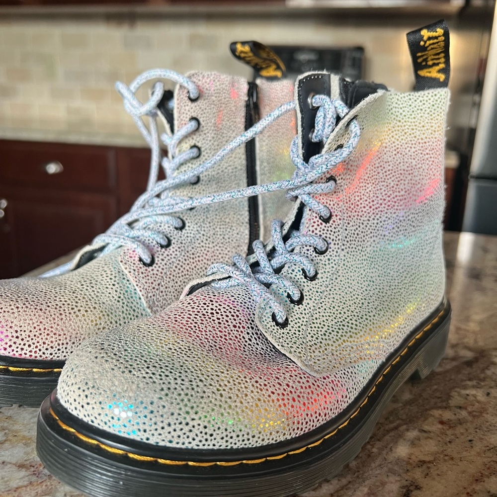 DR. MARTENS 1460J PASCAL BOOT - KIDS WHITE RAINBOW